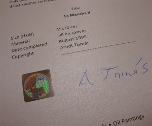 Echtheitszertifikate von Kunstgemälden - Certificate of Authenticity