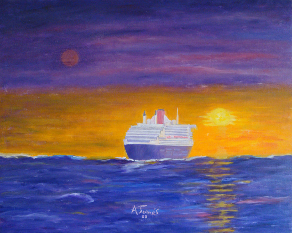 Queen Mary 2 sets sails to New York - Ölmalerei auf Leinwand